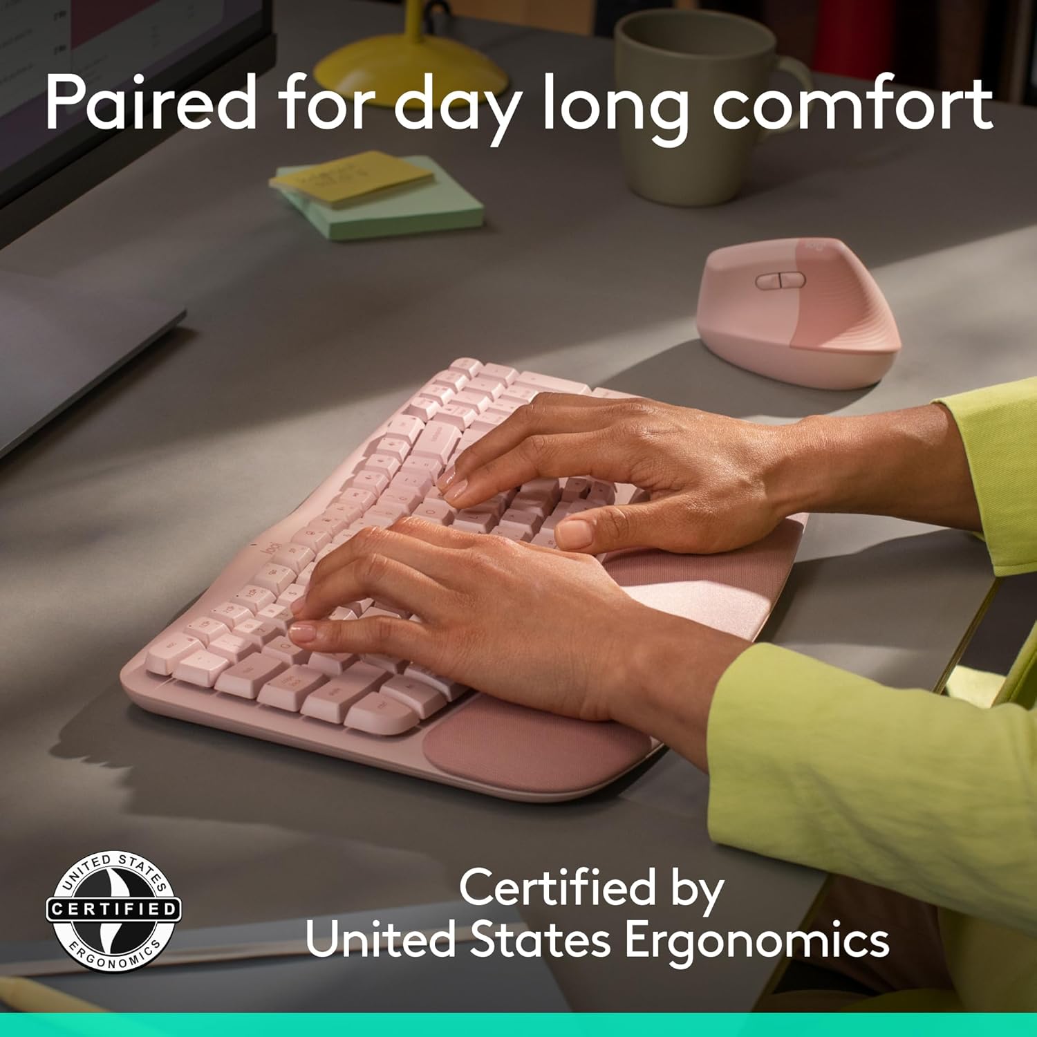 Logitech Wave Keys & Lift Vertical Mouse - Ergonomic Wireless Keyboard and Mouse Combo - with Cushioned Palm Rest, Easy-Switch, Bluetooth, for Multi-OS, Windows/Mac - Rose