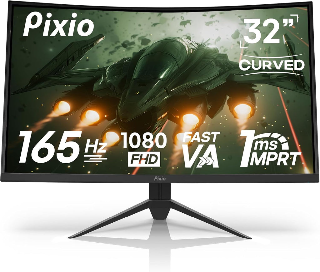 Pixio PXC325 32 inch 165Hz Refresh Rate FHD 1080p Resolution 1500R Curved VA Panel 1ms MPRT Response Time Adaptive Sync HDR Tilting Stand Gaming Monitor