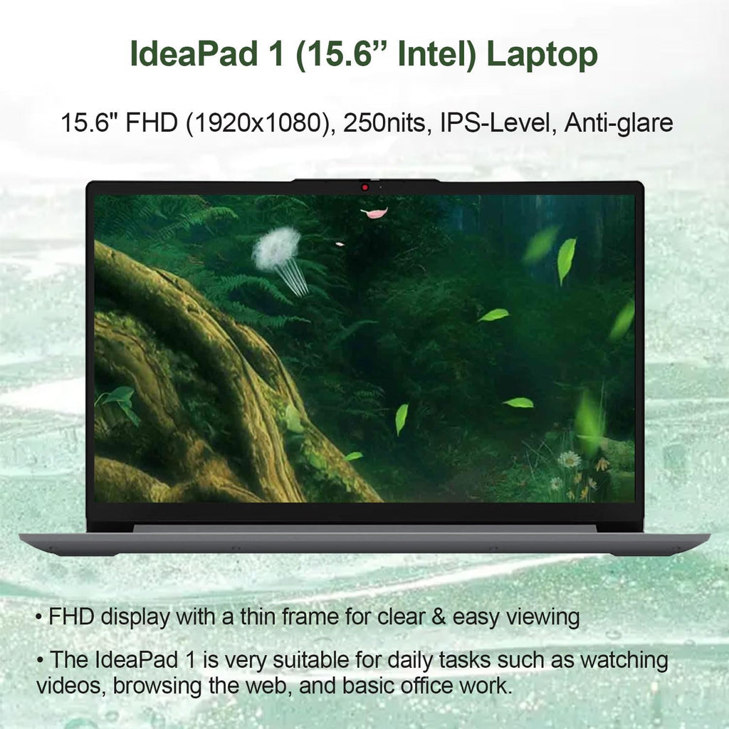 Lenovo IdeaPad 15.6 Home Laptop, FHD 220nits Anti-Glare, Intel Celeron 4-Core Processor, 8GB RAM, 256GB Storage(128GB eMMC + 128GB PCIe), Office 365, Wi-Fi 6, W11H, Additional 1 Yr ADP