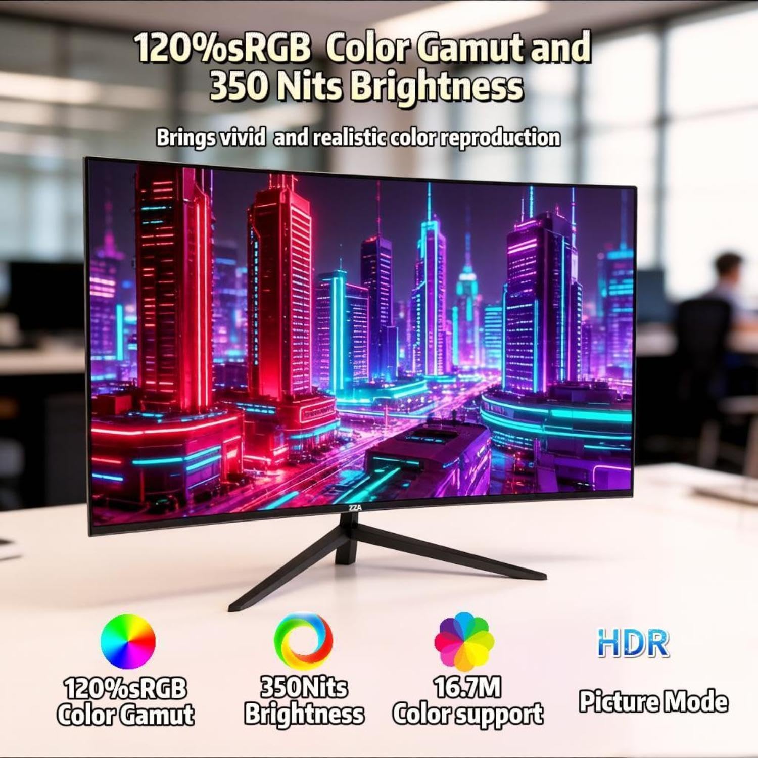 ZZA 32' Curved Gaming Monitor, FHD 1920x1080, VA, 1ms 240Hz, FreeSync Premium, DP 1.4/ HDMI 2.0, VESA Compatible, Tilt Adjustable