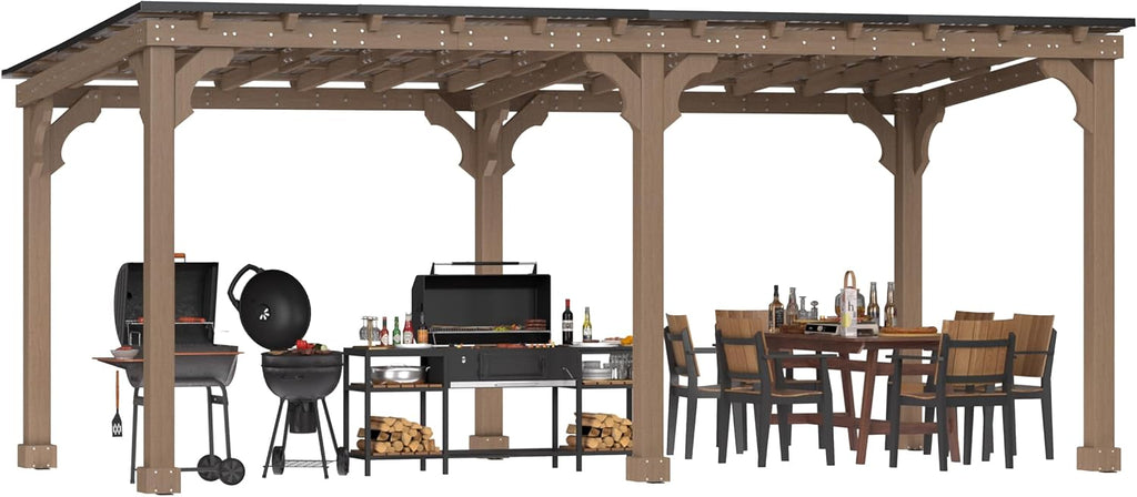 MUPATER 10x20 FT Grill Gazebo with Sloping Metal Roof, Wood Gazebo with 5.5'' Post, Strong Load-Capacity, Heavy Duty BBQ Canopy for Outdoor Grill, Patio, Lawn, Garden, Brown