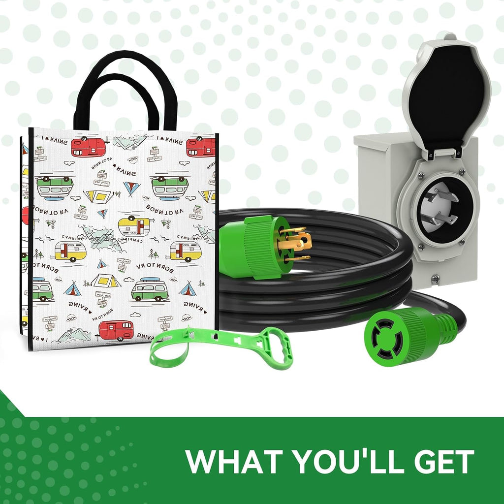 30 Amp Generator Cord 30FT and Power Inlet Box, Pre-Drilled 30 Amp Generator Inlet Box with Cord, NEMA L14-30P to L14-30R Generator Cord Waterproof Combo Kit, ETL Listed