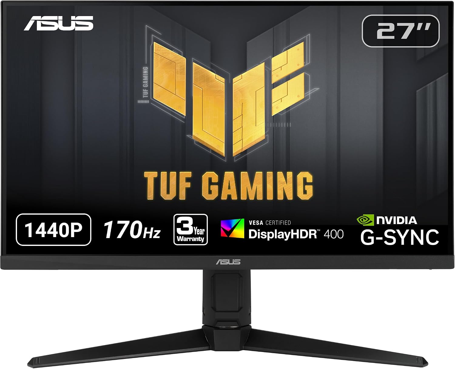 ASUS TUF Gaming VG27AQL1A 27' HDR Monitor, 1440P WQHD (2560 x 1440), 170Hz (Supports 144Hz), IPS, 1ms, G-SYNC Compatible, Extreme Low Motion Blur Sync, HDR400, 130% sRGB, Eye Care, HDMI DisplayPort