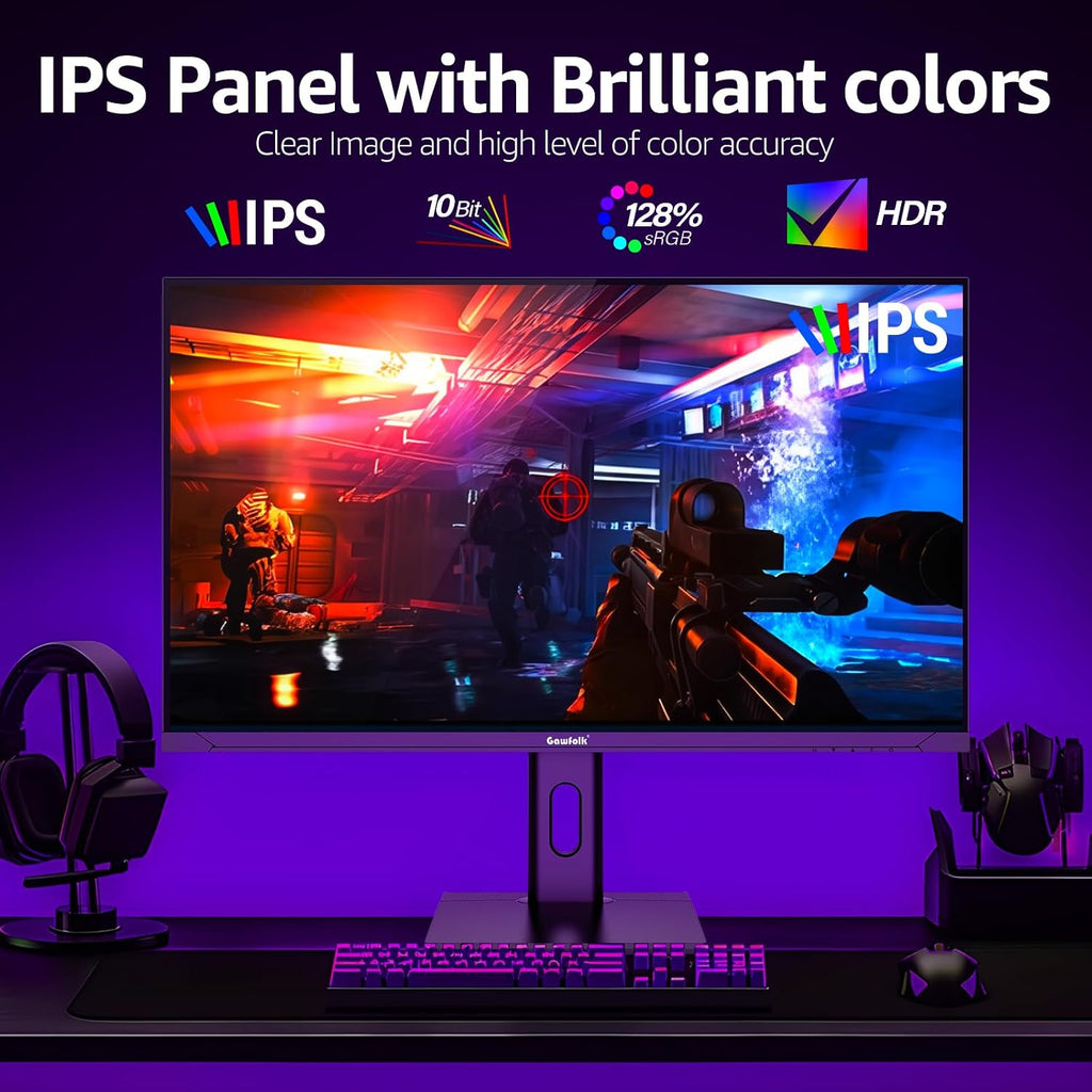 Gawfolk 27 Inch 4K Gaming Monitor IPS, UHD 3840 x 2160p 144Hz PC Computer Monitors IPS Screen for Home & Office, HDMI, DisplayPort, Wall Mount Compatible