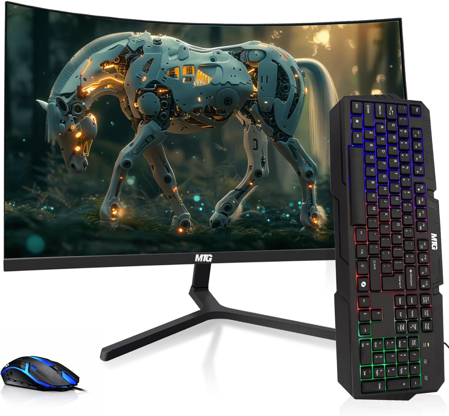MTG 27' Curved Monitor Full HD 1080P Frameless Screen, HDMI DP USB Audio, Low Motion Blur, VESA Mount, RGB Keyboard Mouse Combo, Computer Monitor for Gaming, Home and Office