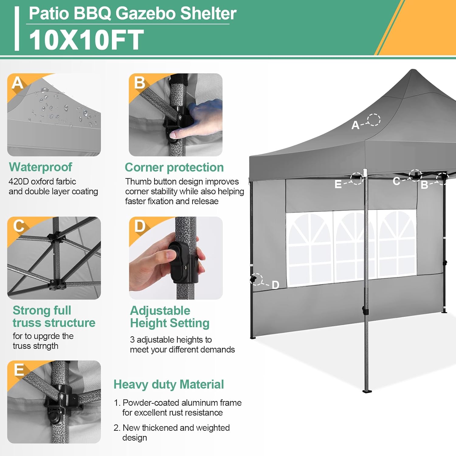 COBIZI 10x10 Pop Up Canopy with Sidewalls Heavy Duty Party Tent with Removable Awning Easy Up Outdoor Canopy Wedding, All Season Windproof&Waterproof with Roller Bag UPF 50+, Gray