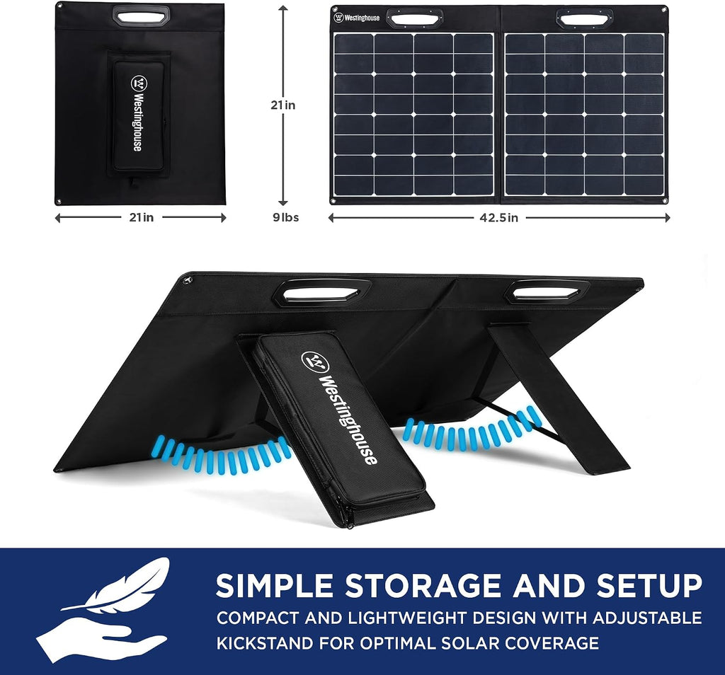 Westinghouse Portable 100W Solar Panel for Portable Power Stations, iPhone, iPad, Tablets, Laptop, with QC 3.0 USB and USB-C ports, DC Output, for Outdoors, Camping, RVs, and Travel