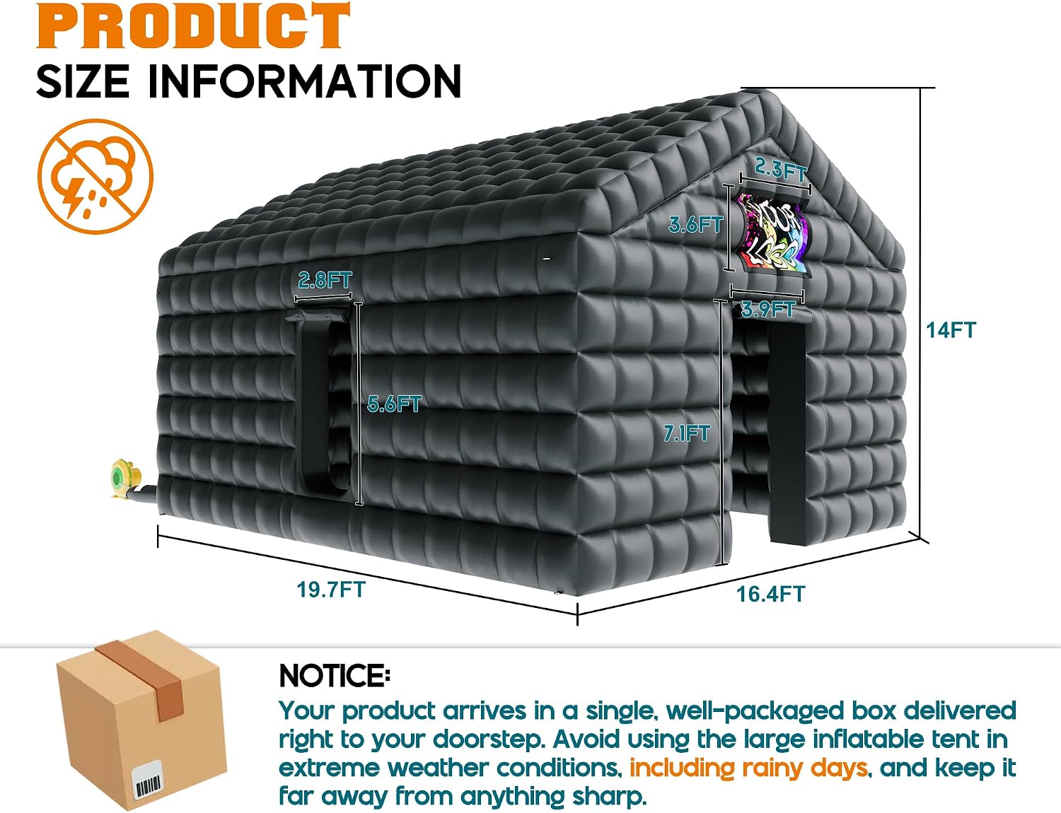 SPECRAFT 20x16x14 FT Large Inflatable Nightclub, Inflatable Tent for Parties with 2 Sides Escape Doors, Party Tent for Birthday Party/Outdoor Events, Black