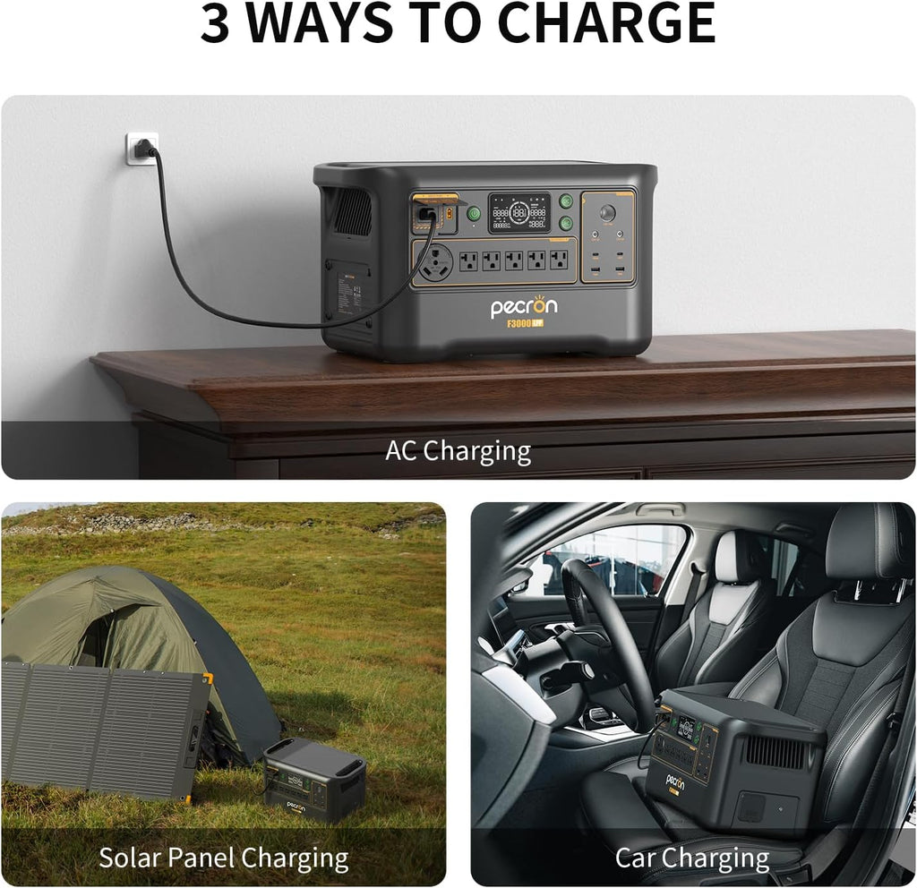 PECRON F3000LFP Solar Generator with 300W Solar Panel, 3072Wh Portable Power Station, 3600W LiFePO4 Battery Home Backup, Fast Charging Lithium Battery with 100W USB-C for Home, Camping, RV, Emergency