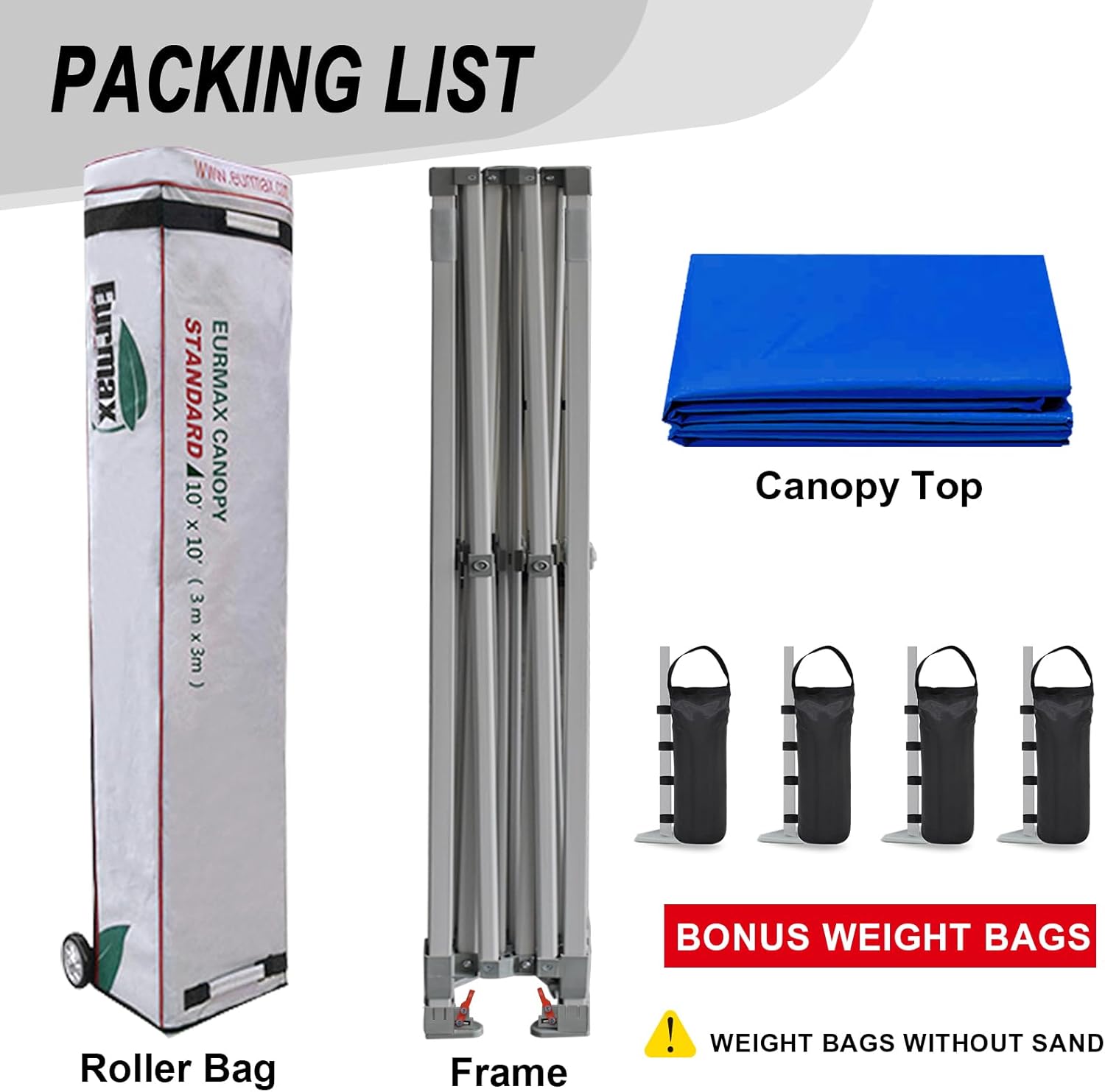 Eurmax USA 10x10ft Pop Up Canopy,Commercial Instant Tent for Outdoor Events,Patented No-Tip Rolling Storage Bag with 4 Sandbags,UV & Water Resistant,Heavy Duty Portable Shelter Gazebo,Blue
