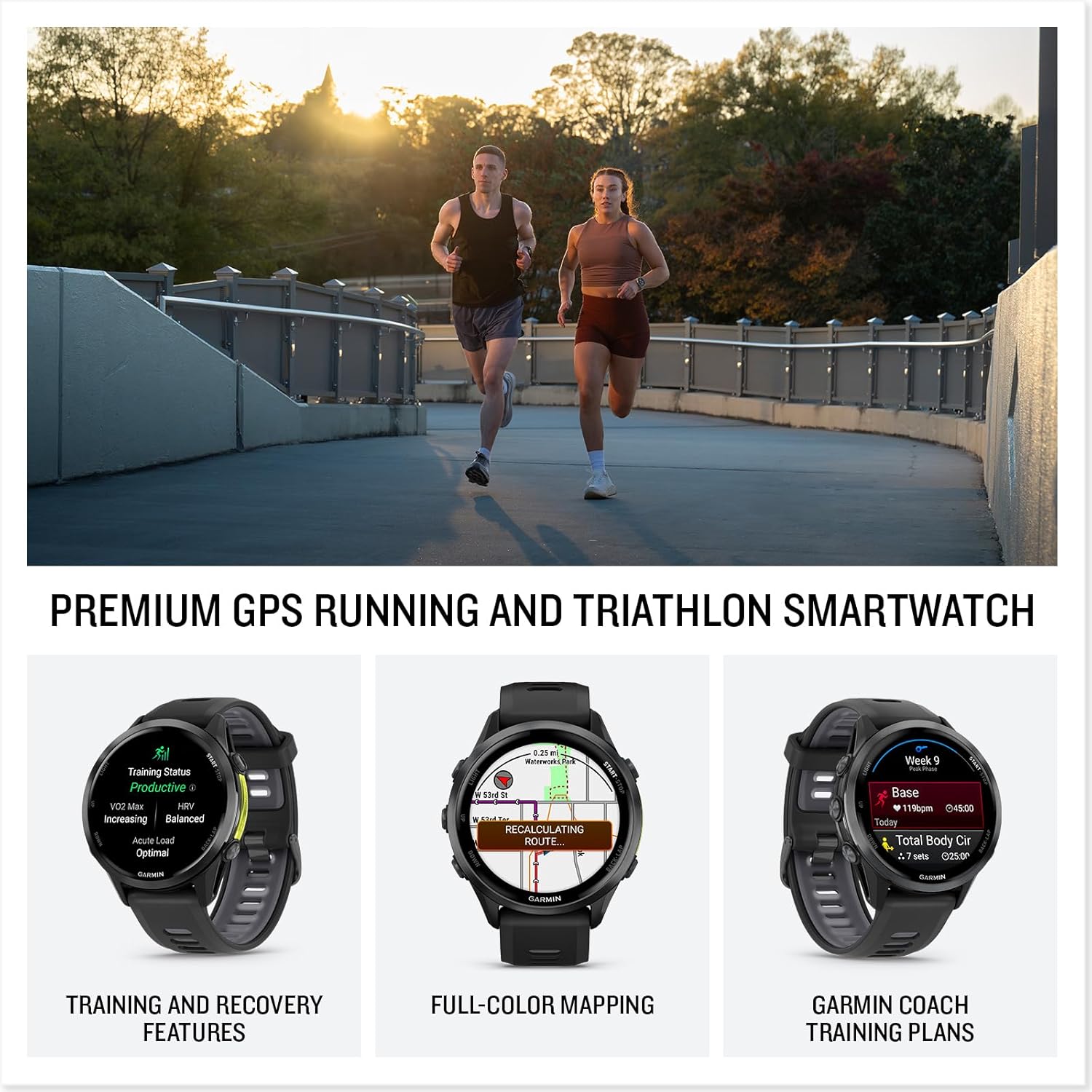 Garmin Forerunner 970 Running Smartwatch, GPS Fitness Smart Watch for Men and Women, Carbon Gray DLC Titanium with Black Case/Translucent Whitestone Band + Access 600 Fitness Monitor XS-S + More