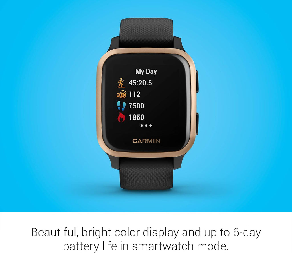 Garmin Venu Sq Music, GPS Smartwatch with Bright Touchscreen Display, Features Music and Up to 6 Days of Battery Life, Black and Rose Gold
