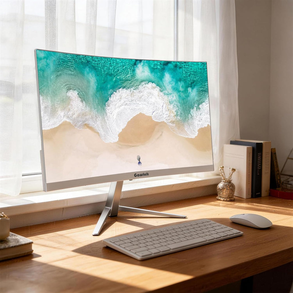 Gawfolk 27' Curved Gaming Monitor, 180Hz/200Hz FHD 1920x1080 1800R Immersive VA Panel, 1ms Response Time, FreeSync, Built-in Speakers, HDMI, VESA Mountable, White