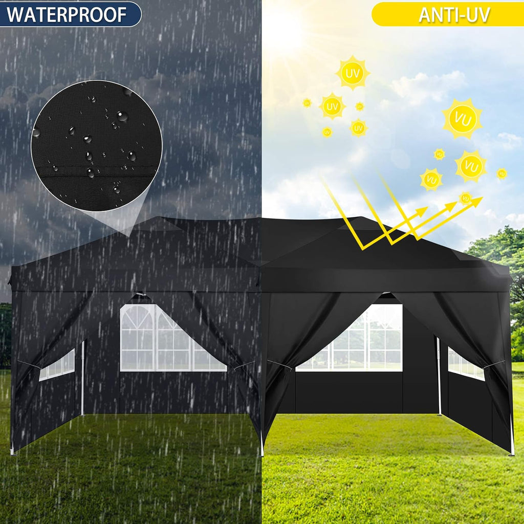 COBIZI 10x19ft Pop Up Canopy, Fully Waterproof Canopy Tent, 10x20 Canopy with Sidewalls, Black