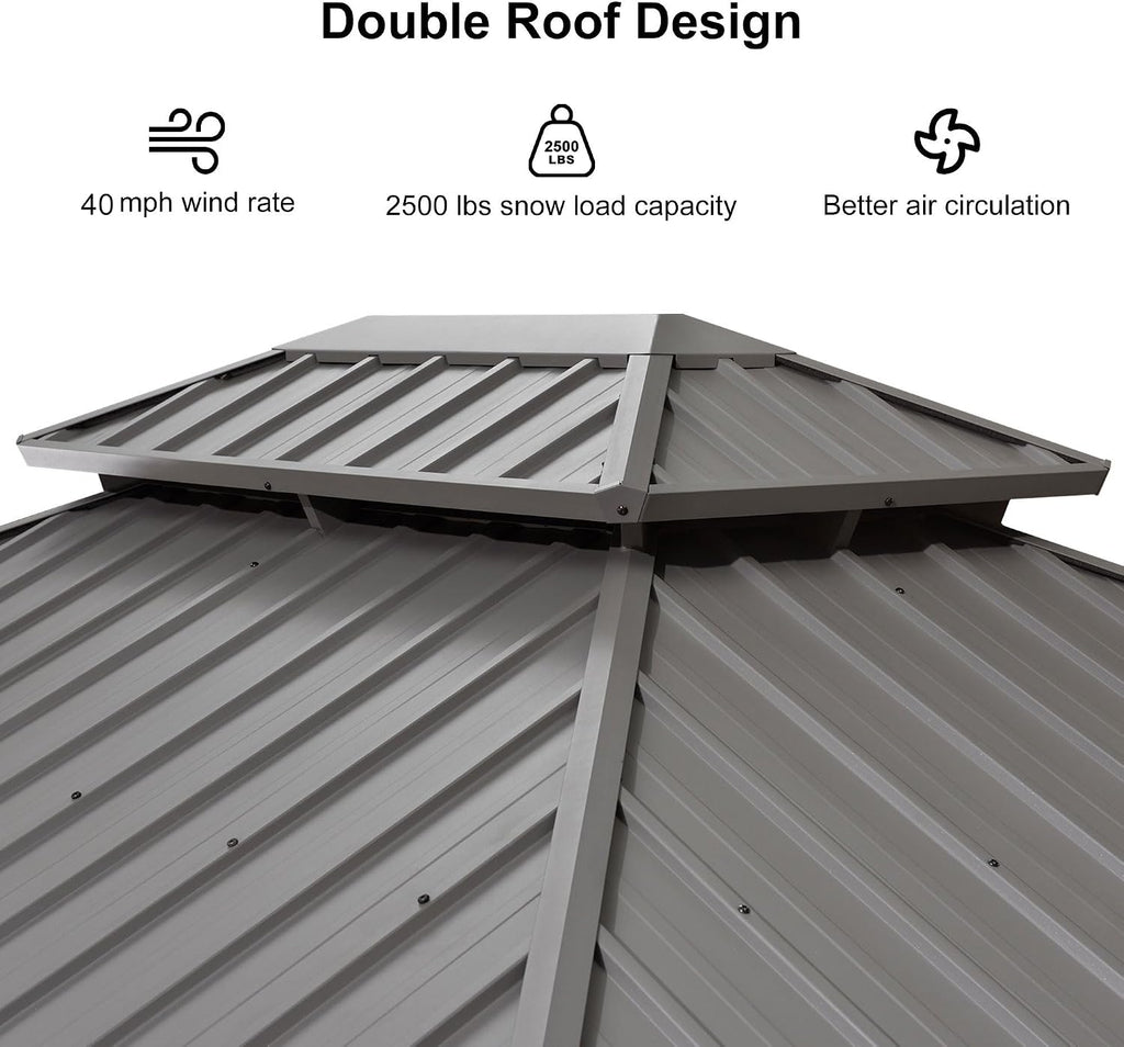 PURPLE LEAF 12' X 14' Patio Hardtop Gazebo Aluminum Outdoor Gazebo with Double Galvanized Steel Roof for Deck Backyard All Weather Outdoor Pavilion Curtain and Netting Included, Light Grey