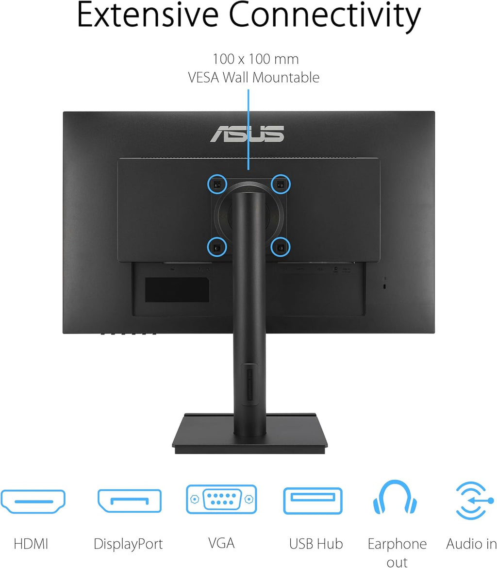 ASUS 27' 1080P Business Monitor (VA27DQFS) - IPS, 100Hz, 1ms, Adaptive-Sync, HDMI, DisplayPort, VGA, for Working and Gaming, Ergo Design, Blue Light Filter, Flicker Free, 3 yr Warranty TAA Compliant