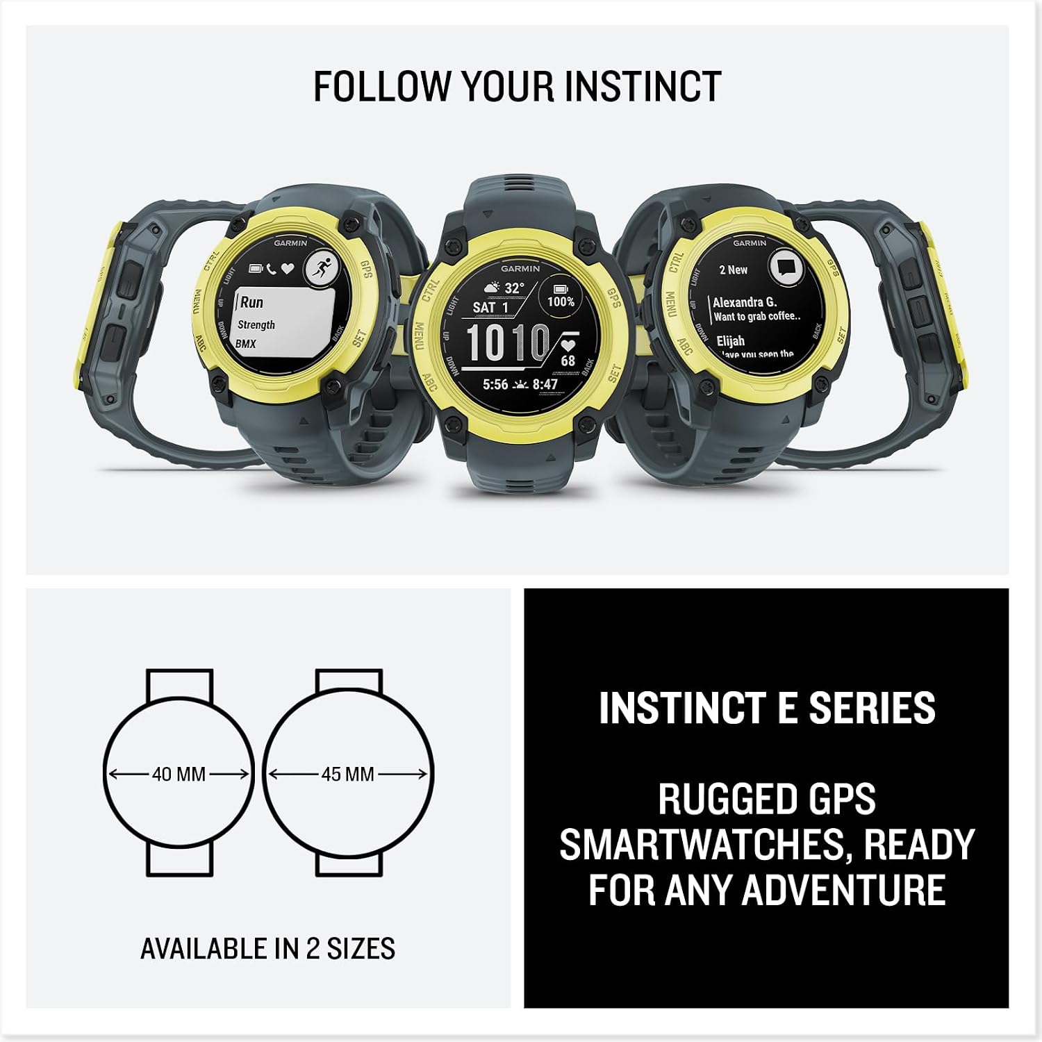Garmin Instinct E 40mm, Outdoor GPS Smartwatch, 24/7 Health Monitoring, Up to 14 Days of Battery Life, Electric Lime/Twilight 010-02932-01 Health, Fitness and Tactical Smart Watch Bundle for Men