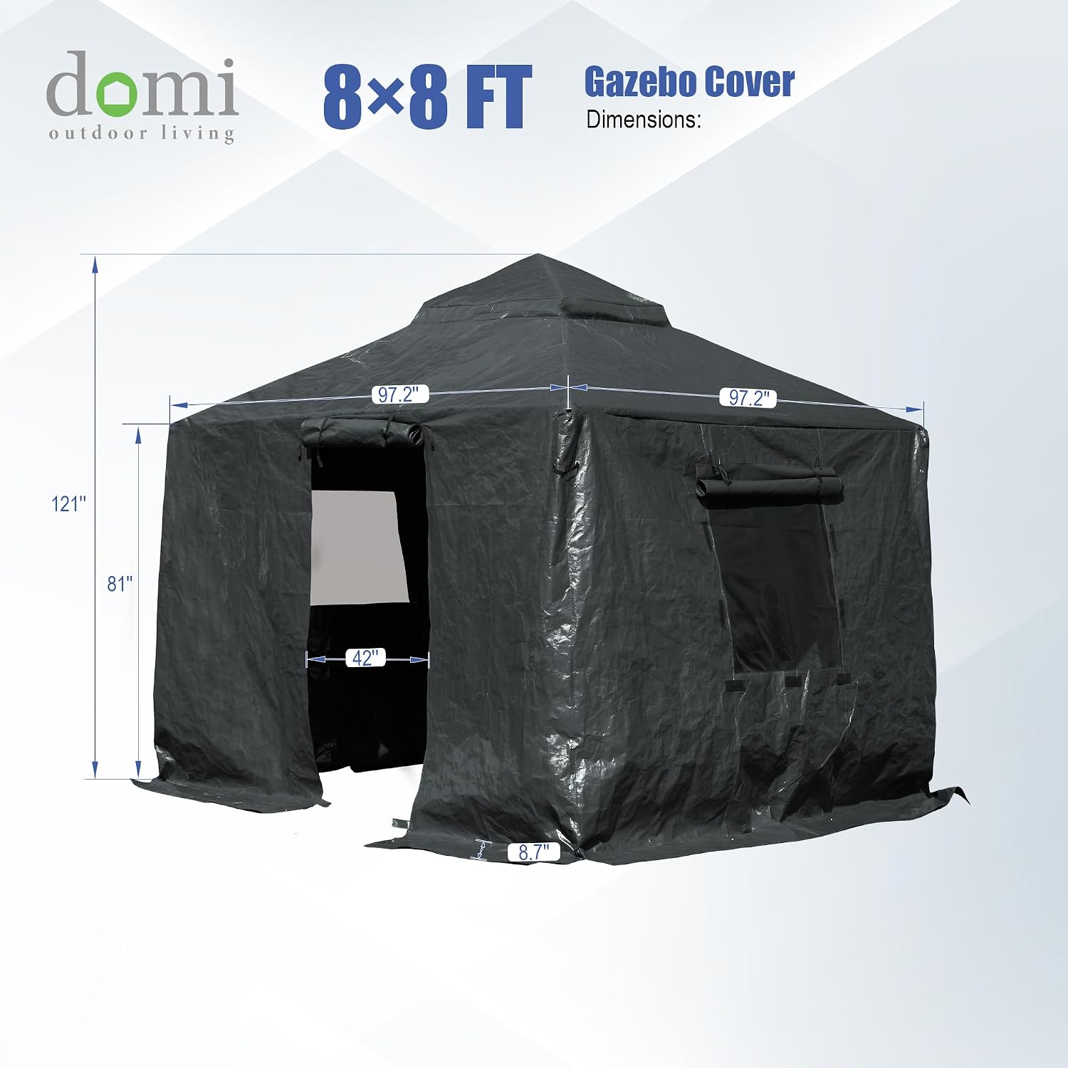 Domi 8'x8' Universal Winter Gazebo Cover - All Season Waterproof Enclosed Cover with Sidewalls and Mesh Windows, Gray