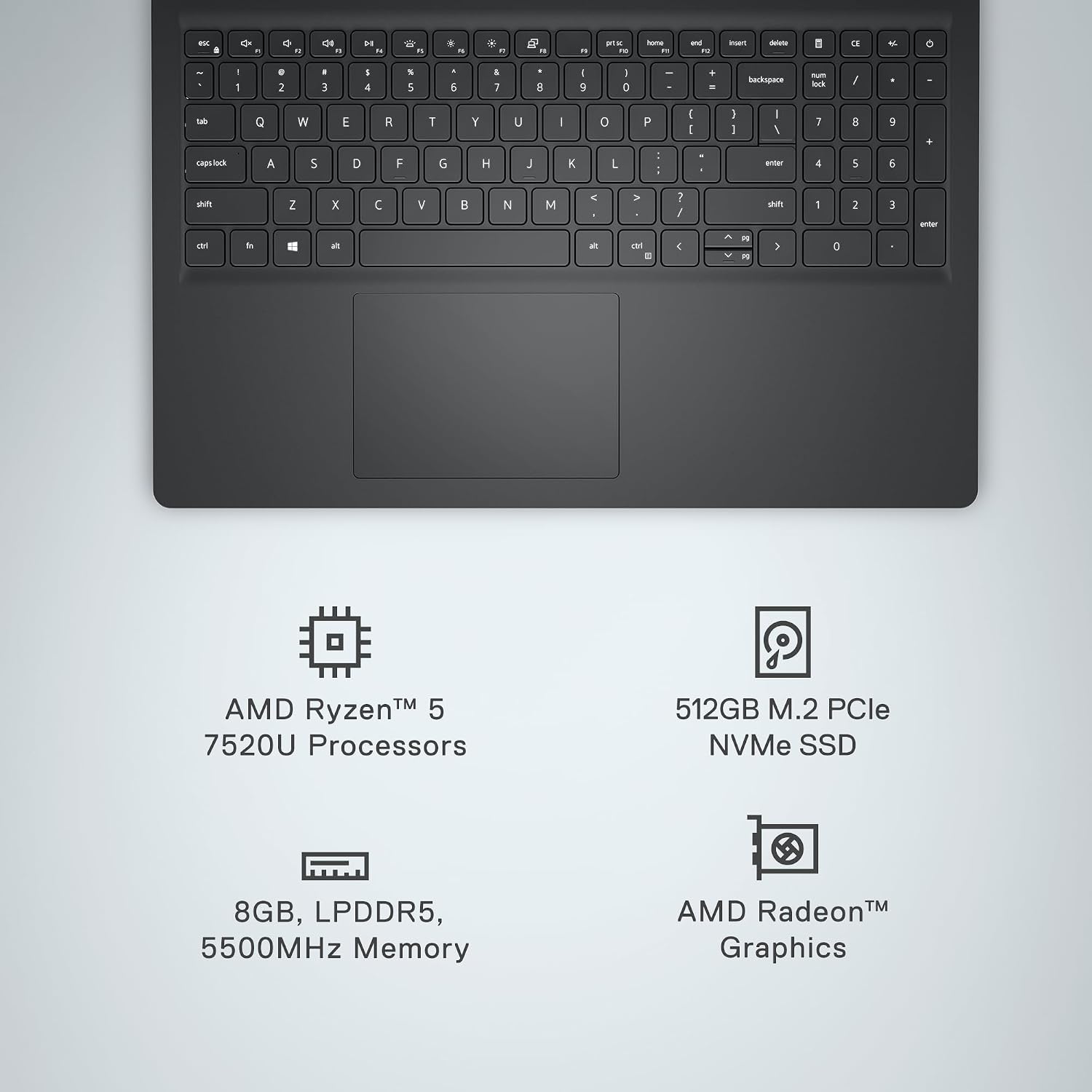 Dell Inspiron 15 3535 Laptop - 15.6-inch FHD (1920 x 1080) Display, AMD Ryzen 5 7520U Processor, 8GB DDR4 RAM, 512GB SSD, AMD Radeon Graphics, Windows 11 Home, 6-Months Migrate - Carbon Black