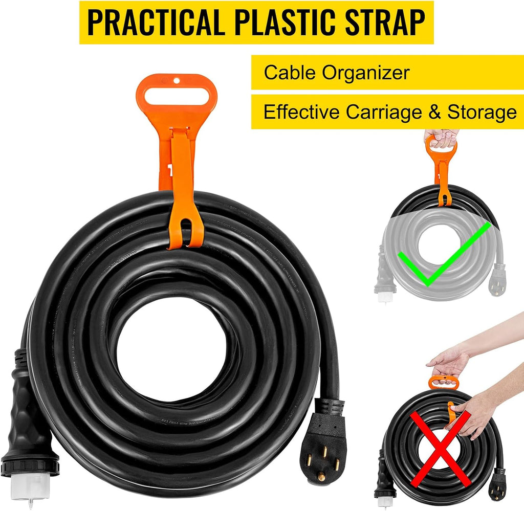 VEVOR 30 FT 50 Amp Generator Extension Cord NEMA 14-50P & SS2-50R & CS6364, STW 45446 + 45505 125V 250V Generator Power Cord Twist Lock Connectors