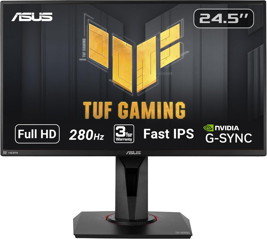 ASUS TUF Gaming VG259QM 24.5' Monitor, 1080P Full HD (1920 x 1080), Fast IPS, 280Hz, G-SYNC Compatible, Extreme Low Motion Blur Sync,1ms, DisplayHDR 400, Eye Care, DisplayPort HDMI Black