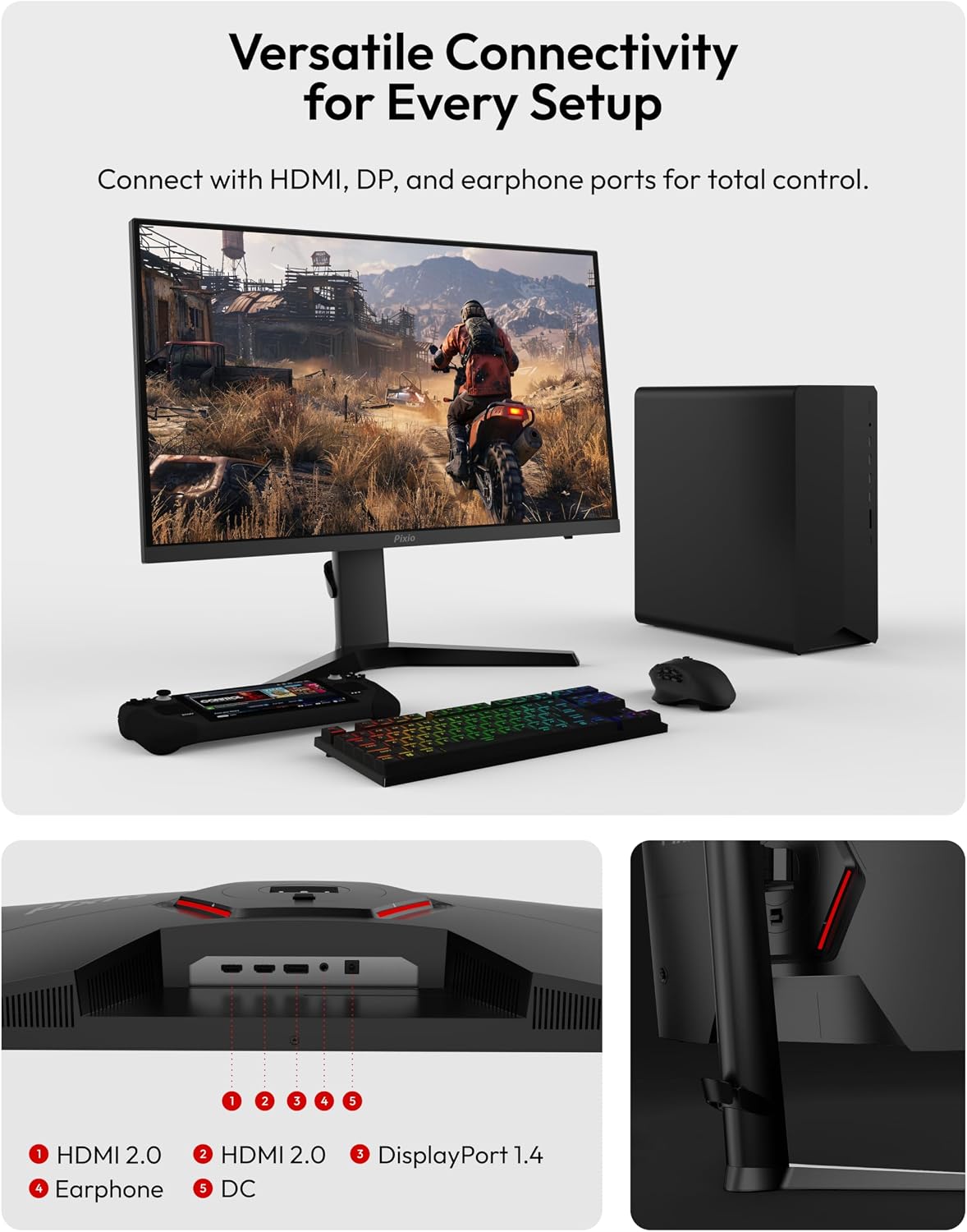 Pixio PX277 Prime Neo 27 inch 180Hz Refresh Rate QHD 1440p Resolution Fast IPS Panel 1ms GTG Response Time Gaming Monitor with Adaptive Sync and Fully Adjustable Stand