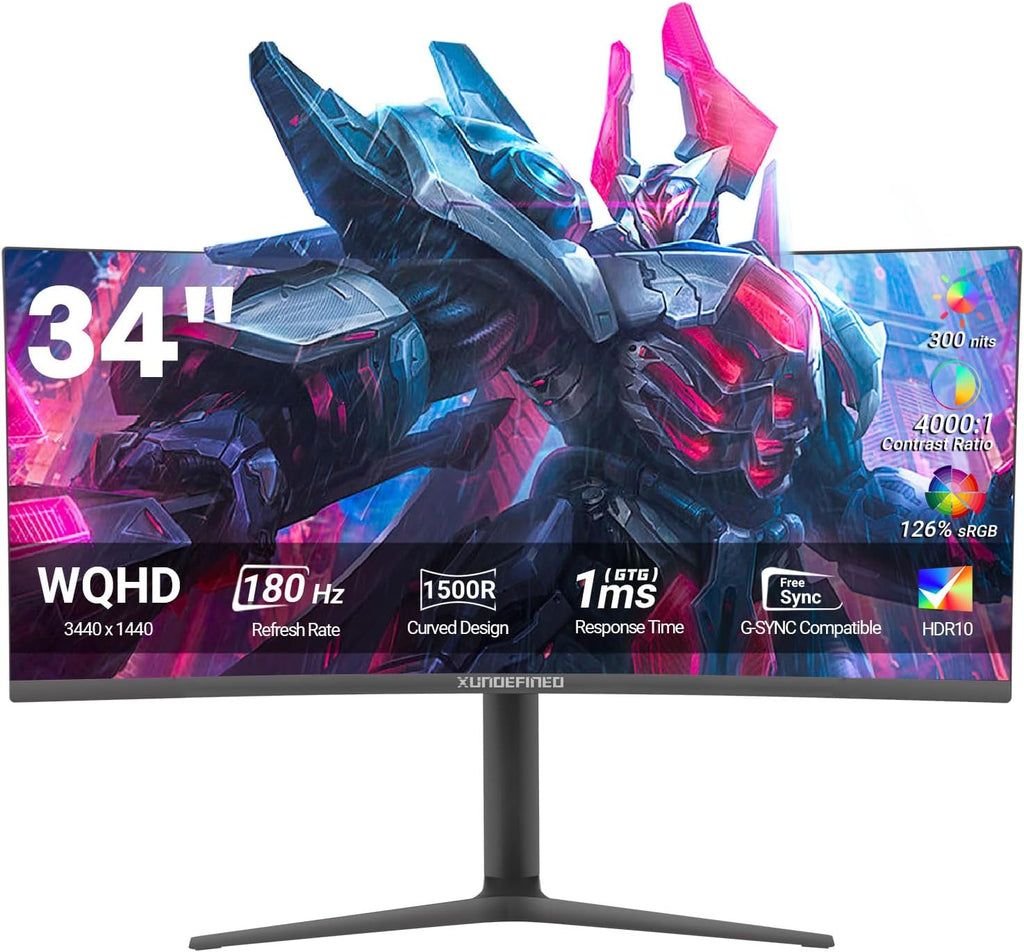 34' Curved Ultrawide Monitor with Speakers, 180Hz WQHD 3440x1440 1500R Wide Gaming Monitors, 4000:1 Contrast, 126% sRGB, HDR10, PIP/PBP, FreeSync, 1ms, Height/Swivel/Tilt Adjustable, HDMI x2, DP x2