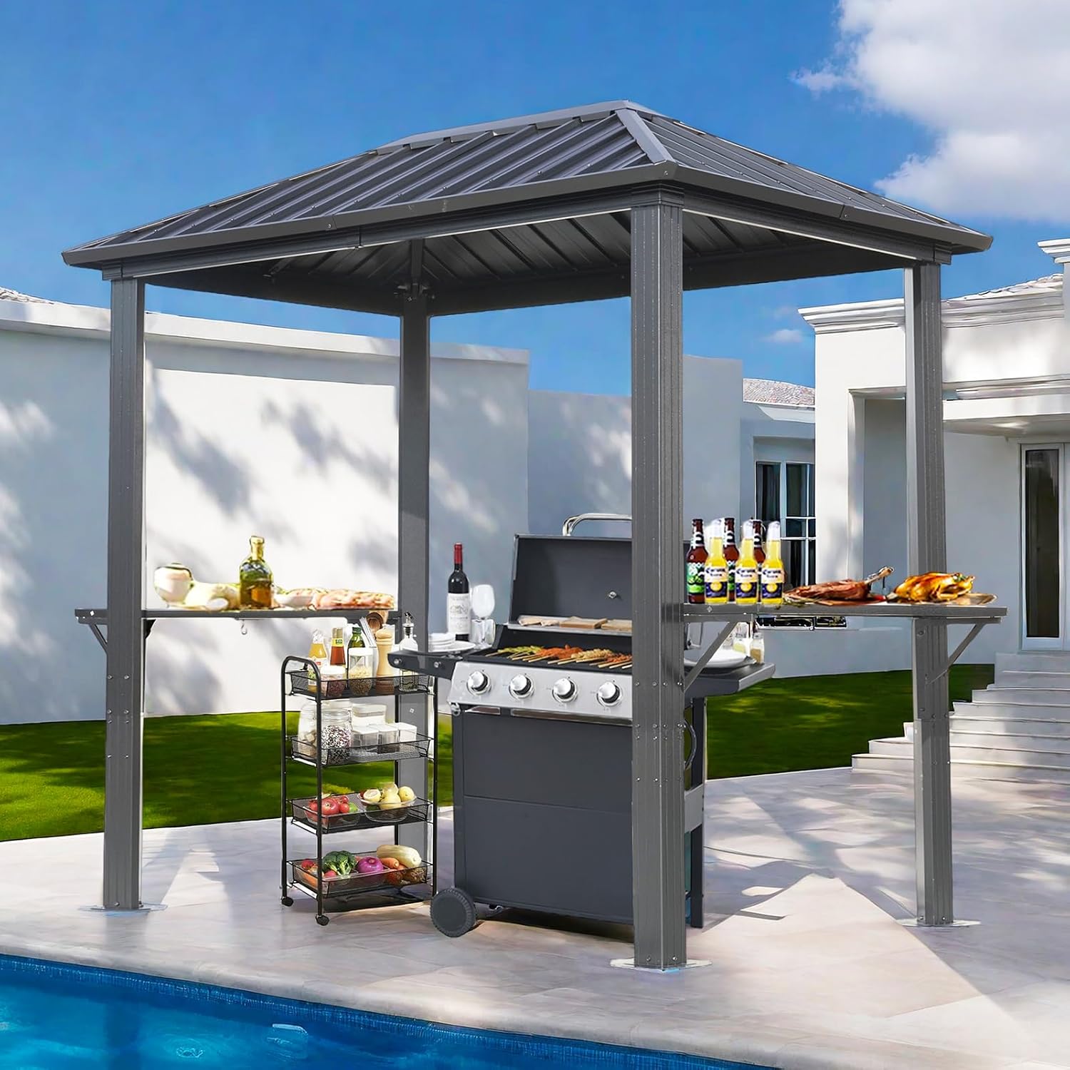Endark 8'x5' Outdoor Hardtop BBQ Gazebo, Single Roof Design with Aluminum Structure and Galvanized Steel Roof, Great for Patio and Backyard