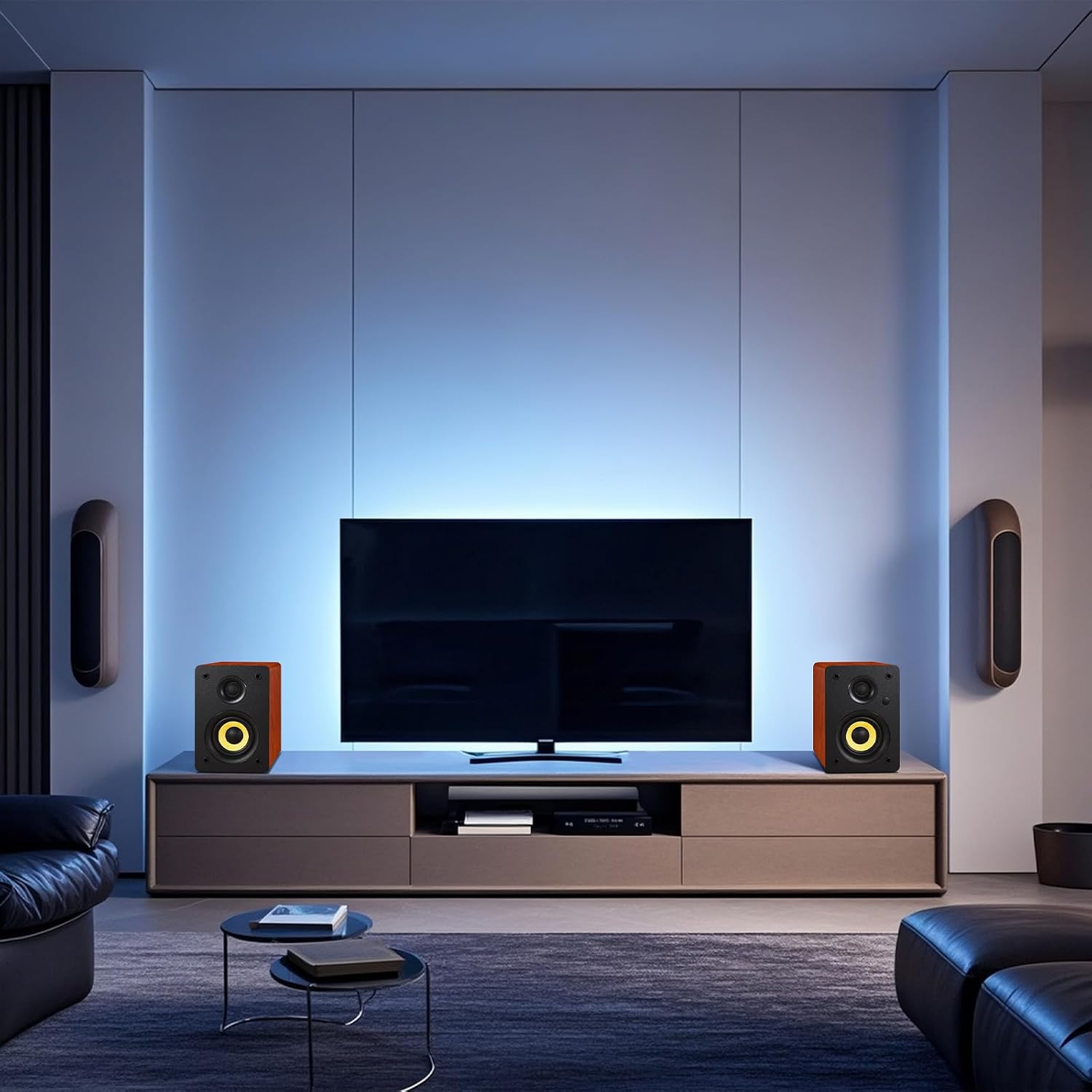 Sanyun SW206 80W Active Dual-Mode Bookshelf Speakers, 4' Studio Monitor & HiFi Mode, Upgraded 3D Sound Field, 6.35mm TRS Balanced, Bluetooth 5.4, Optical Coaxial Aux USB 24bit DAC, Woodgrain