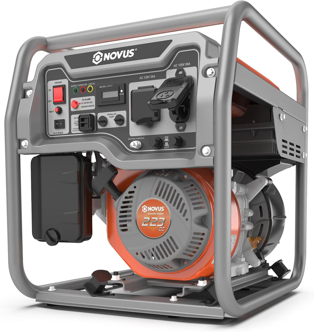 NOVUS Real 4000W Inverter Generator, Reliable 223cc Engine Gas Generator, Lightweight Outdoor Generator for Camping, Home and RV, with EPA Compliant, Eco Model Feature, GFCI Outlets and CO Sensor