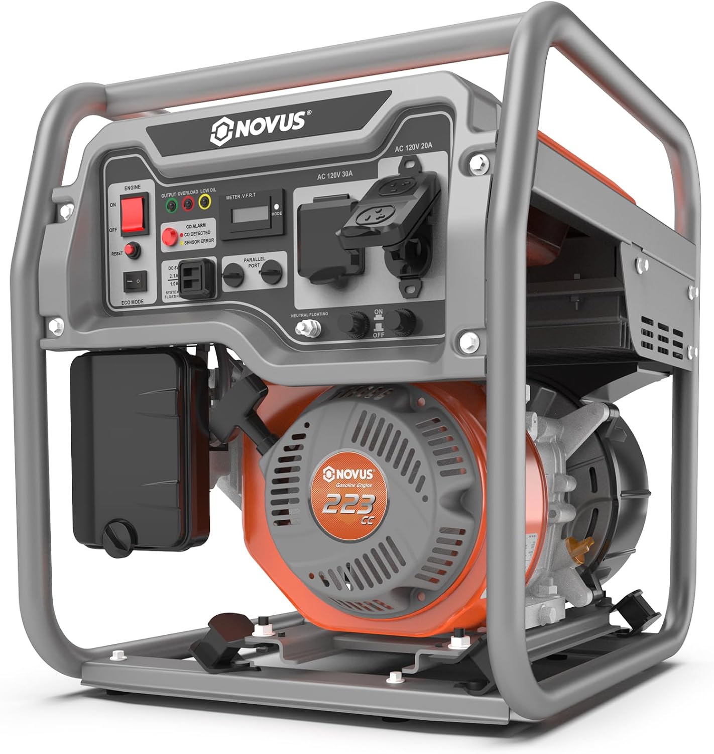 NOVUS Real 4000W Inverter Generator, Reliable 223cc Engine Gas Generator, Lightweight Outdoor Generator for Camping, Home and RV, with EPA Compliant, Eco Model Feature, GFCI Outlets and CO Sensor
