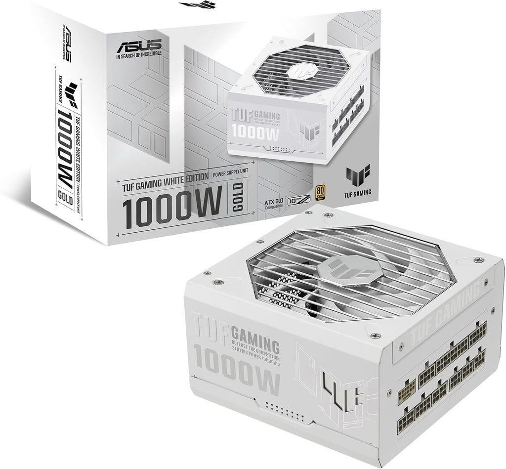 ASUS TUF Gaming 1000W Gold White Edition (1000 Watt, Fully Modular Power Supply, 80+ Gold Certified, Military-Grade Components, Dual Ball Bearing, Axial-tech Fan, PCB Coating, 10 Year Warranty)