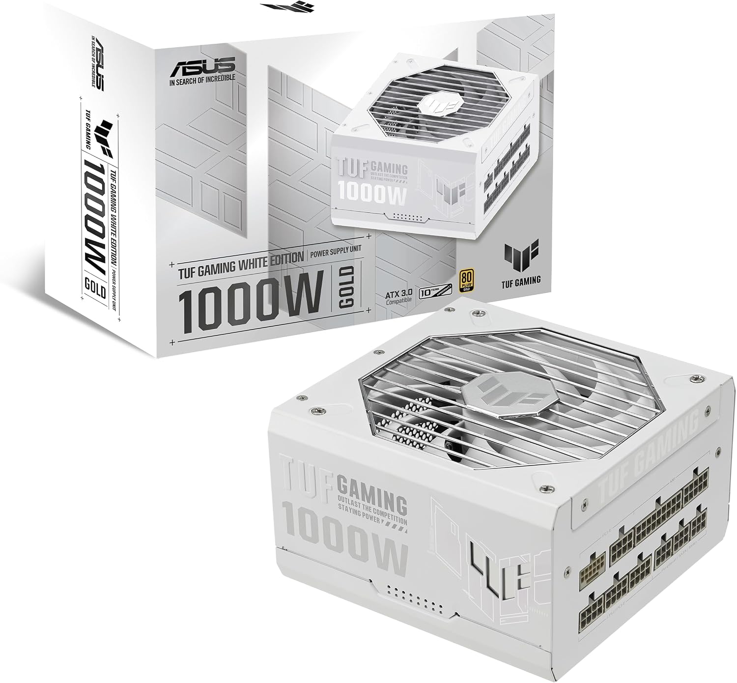 ASUS TUF Gaming 1000W Gold White Edition (1000 Watt, Fully Modular Power Supply, 80+ Gold Certified, Military-Grade Components, Dual Ball Bearing, Axial-tech Fan, PCB Coating, 10 Year Warranty)