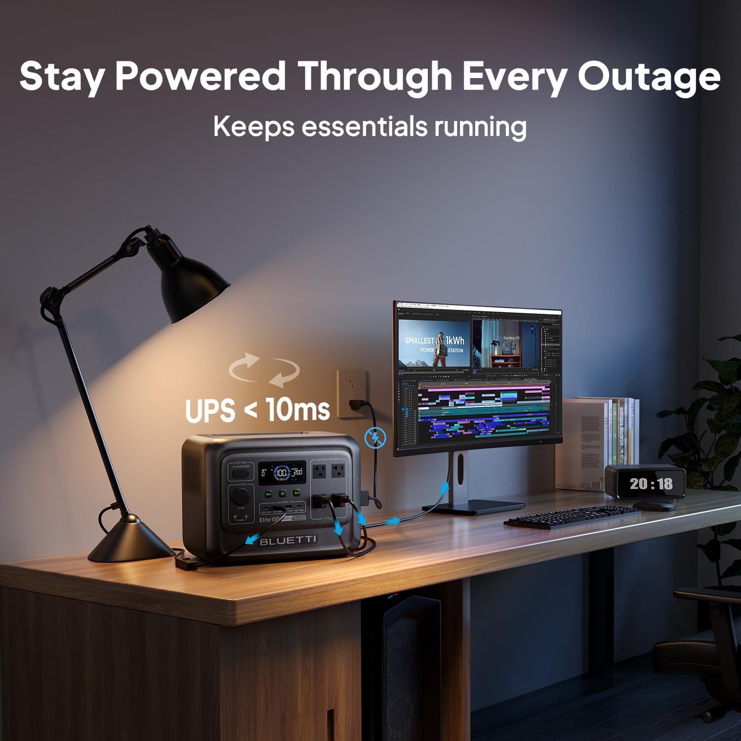 BLUETTI Elite 100 V2 Portable Power Station with Bag (Ship Separately), 1024Wh LFP Battery Backup w/ 4 1800W AC Outlets (3600W Surge), 35% Smaller, Solar Generator for Camping, Outages, and UPS Backup