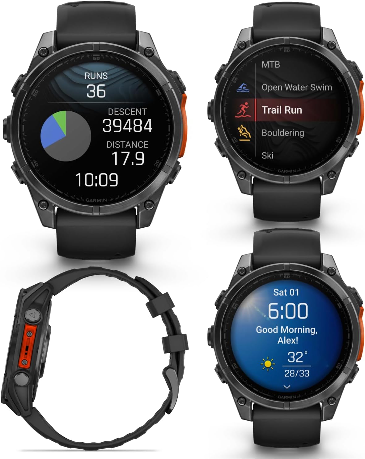 Garmin Fenix 8 – 47 mm, AMOLED Multisport GPS Smartwatch, Slate Gray with Black Silicone Band, Built-in LED Flashlight, Voice Control White Earbuds Bundle