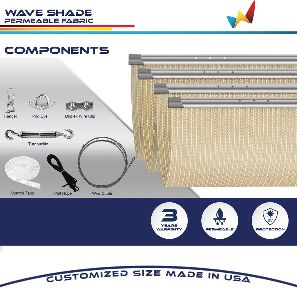 Windscreen4less 4' x 16' Retractable Sun Shade Canopy Cover Sliding Wave Shade Sail for Pergola Patio Deck Yard Gazebo Outdoor (Beige)