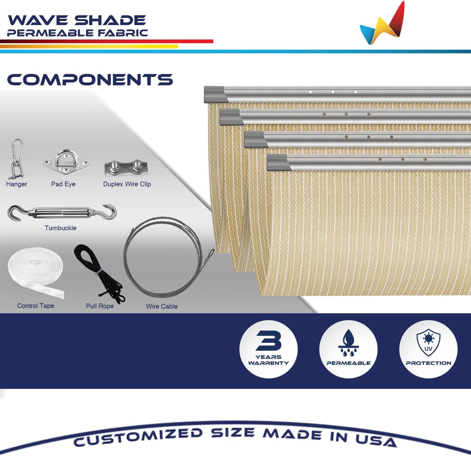 Windscreen4less 4' x 16' Retractable Sun Shade Canopy Cover Sliding Wave Shade Sail for Pergola Patio Deck Yard Gazebo Outdoor (Beige)