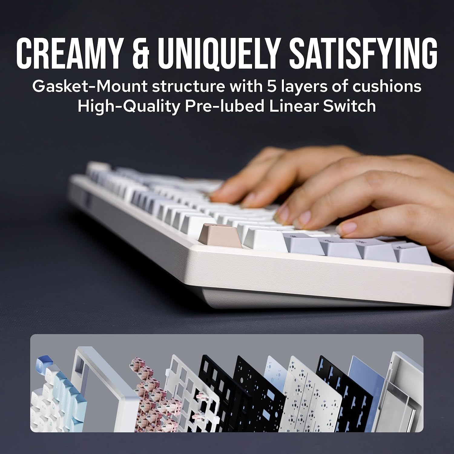 EPOMAKER Galaxy100 QMK/VIA Wireless Gaming Keyboard, Aluminum Shell, BT/2.4Ghz/USB-C, Pre-Lubed Hot-Swappable Linear Switches, NKRO, RGB Backlit (Creamy White, Wisteria Linear Switch)