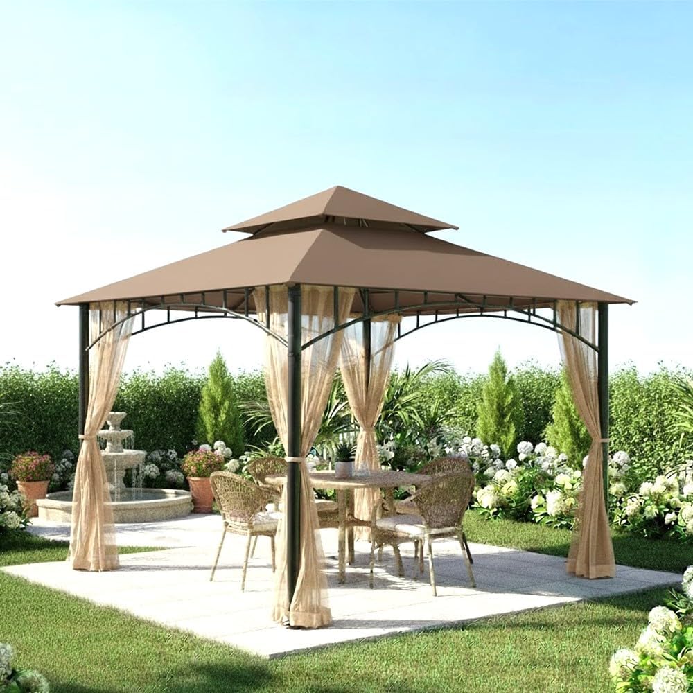 Garden Winds Reinforced Replacement Canopy Top Cover Compatible with The L-GZ093PST Summer Veranda 10' x 10' Gazebo - Classic Brown, Riplock 350