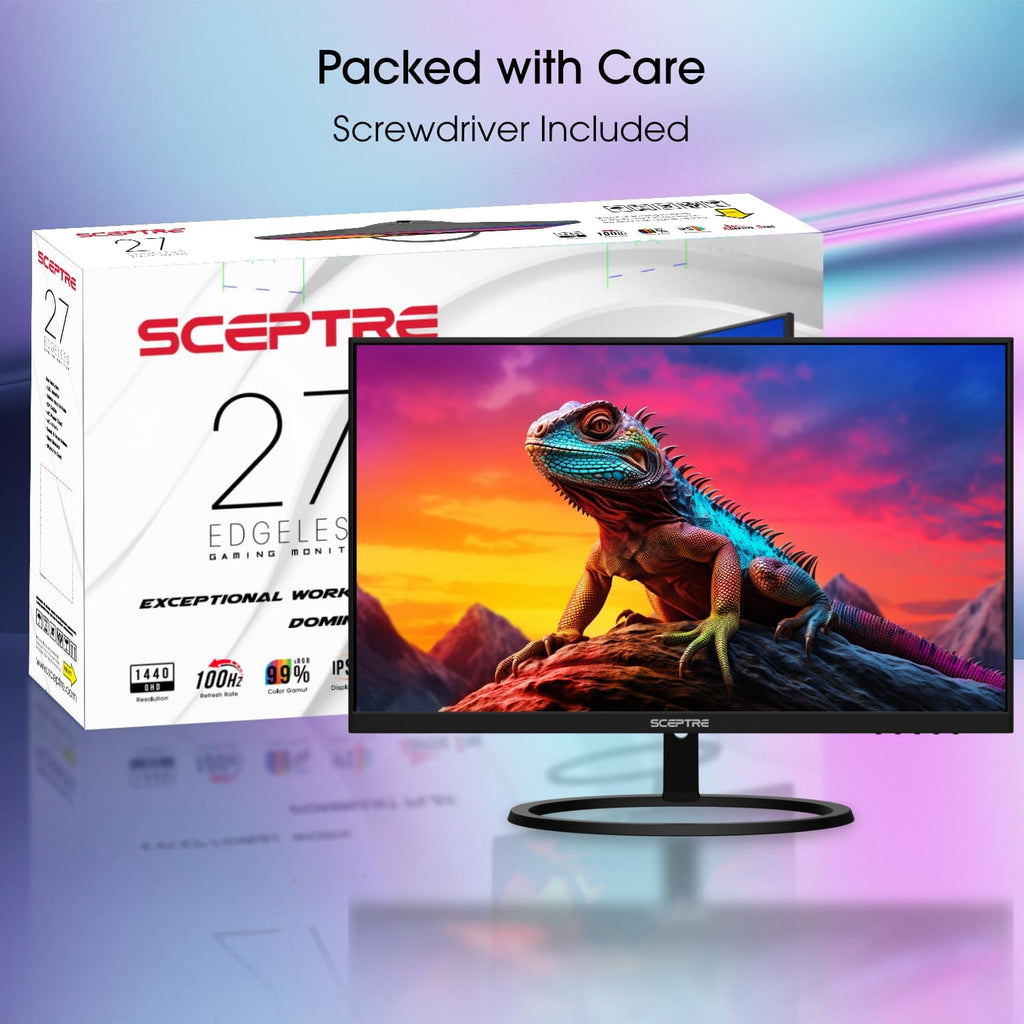 Sceptre 27' IPS 2K Monitor QHD 2560 x 1440 75Hz Edgeless DisplayPort HDMI Build-in Speakers Machine Black