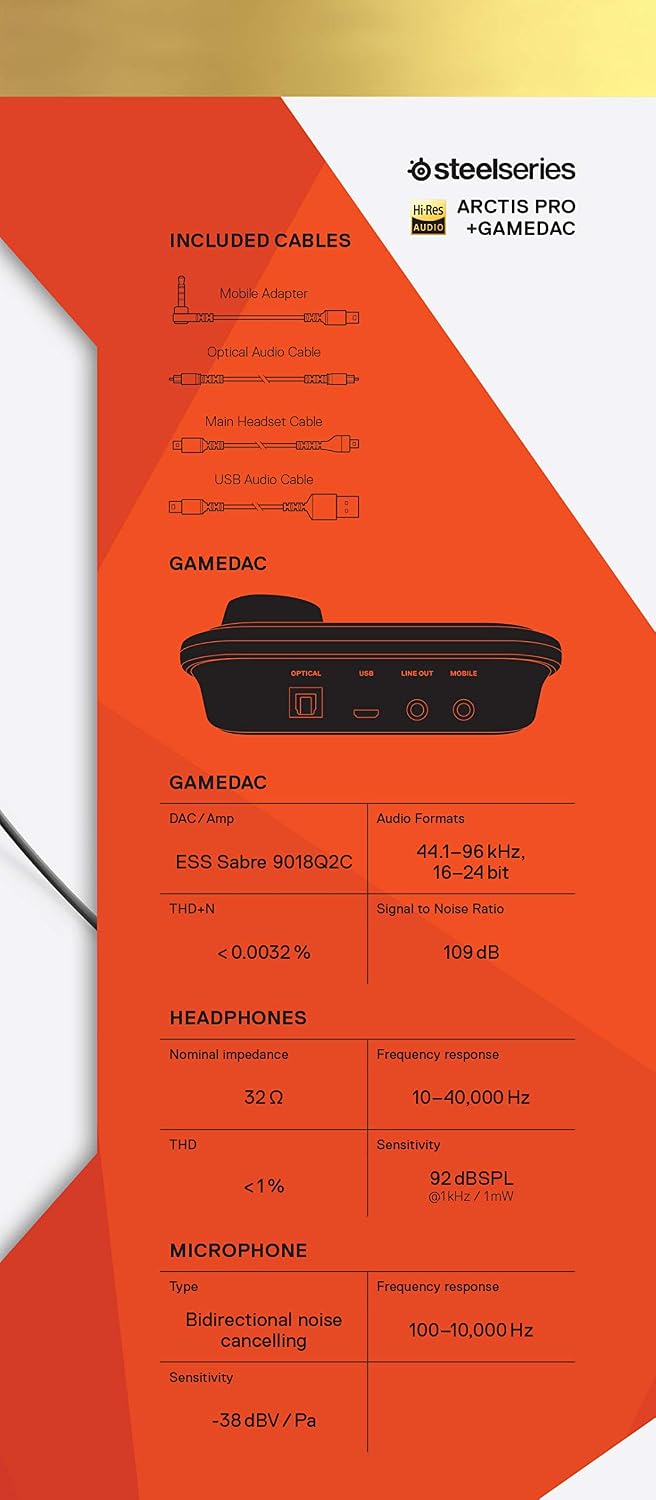 SteelSeries Arctis Pro + GameDAC Wired Gaming Headset - Certified Hi-Res Audio - Dedicated DAC and Amp - for PS5/PS4 and PC - White