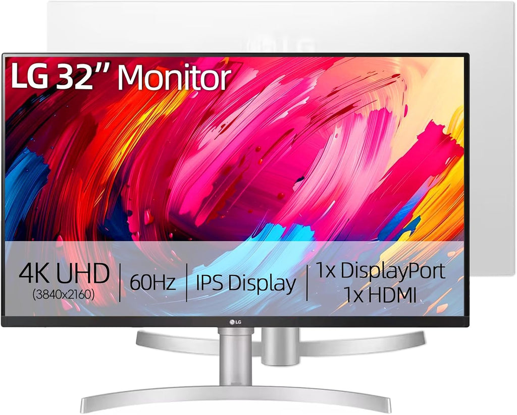LG 32' 4K UHD Monitor, 60Hz IPS HDR 10, AMD FreeSync, 99% sRGB, 100 x 100 mm VESA, Tilt/Height Adjustable Stand, 1 x DisplayPort, 2 x HDMI, Black