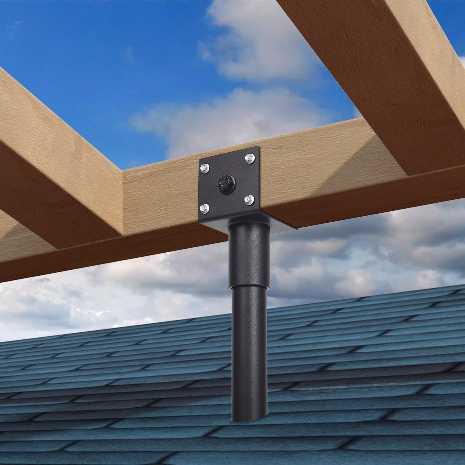 3.6' Heavy Duty Saddle Roof Riser for Patio Pergolas, 16-1/2' High, (Black - Set of 4)