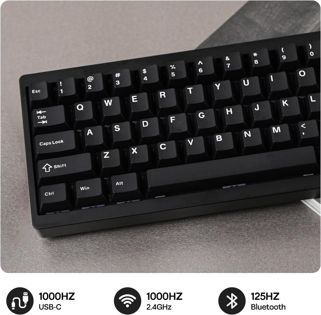 EPOMAKER P65 QMK/VIA Wireless Aluminum Gaming Keyboard, Gasket-Mount, BT/2.4Ghz/USB(A to C), Hot Swappable, N-Key Rollover, for Mac/PC/PS/Xbox (Black, Zebra Switch)