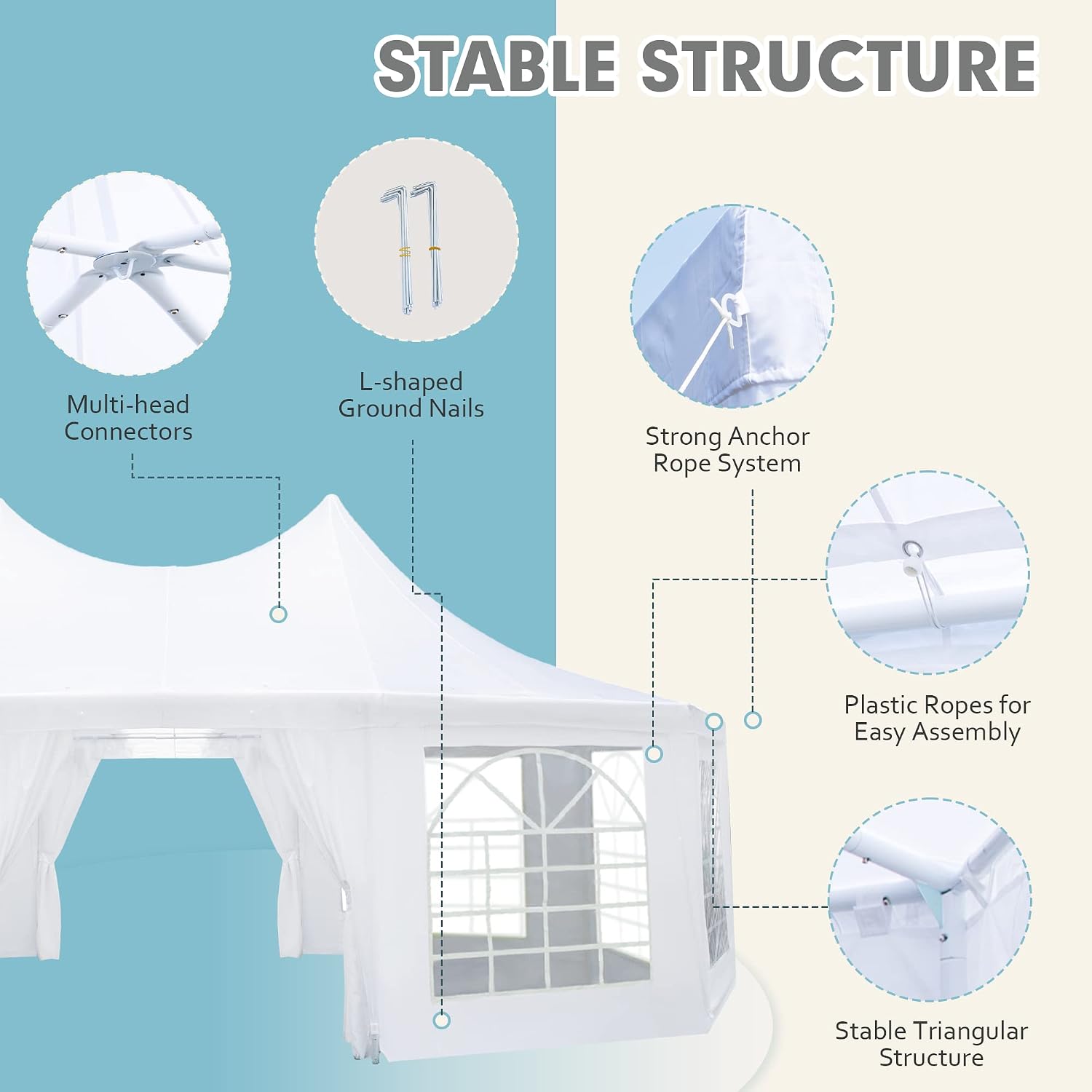 EROMMY 26'x19' Party Tent, White Wedding, Decagonal Heavy Duty Canopy with 8 Removable Sidewalls, 8 Church Windows and 2 Pull-Back Doors, Outdoor Gazebo Pavilion for Party, Wedding, Event