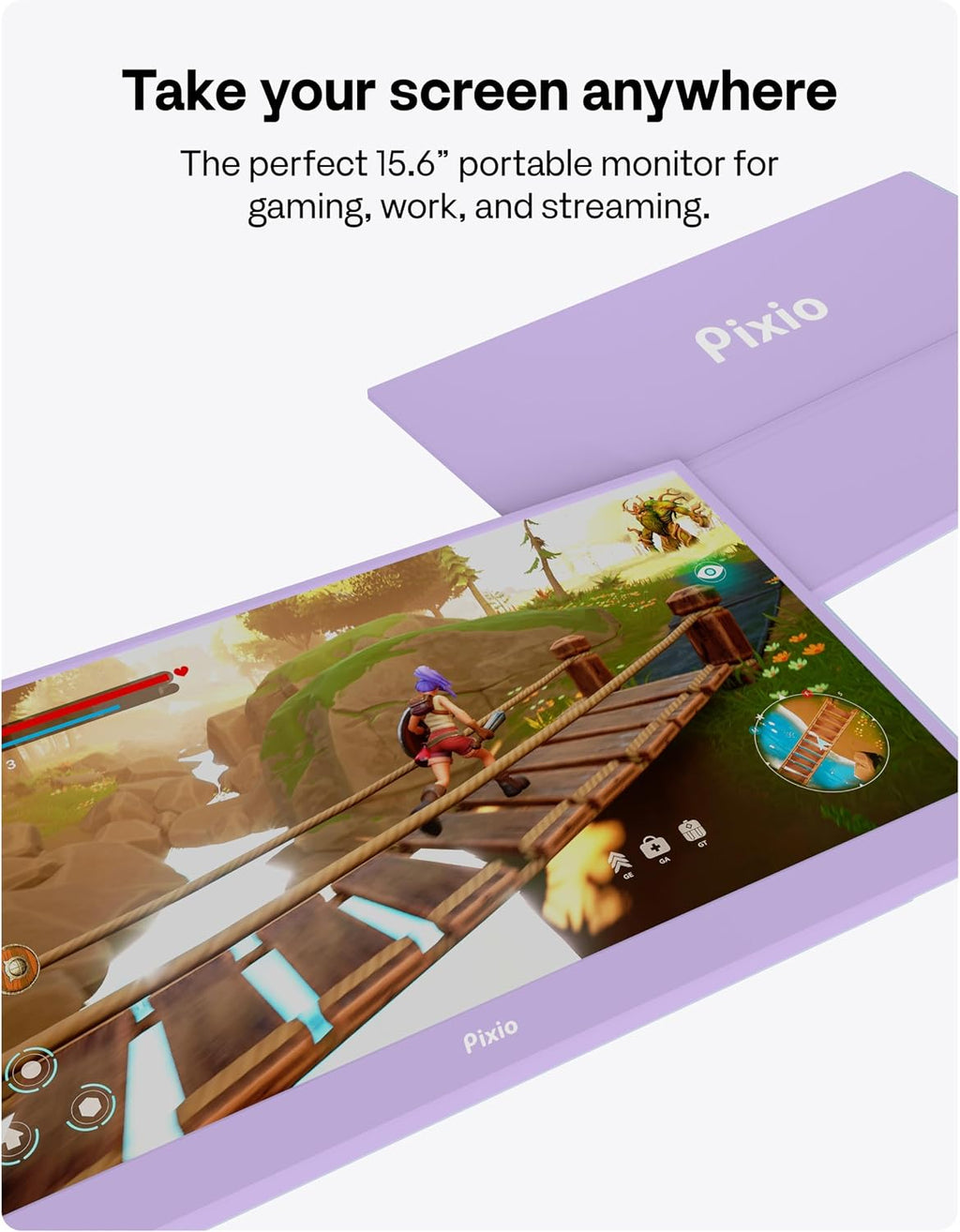 Pixio PX160 Wave Purple Portable Monitor 15.6 inch 60Hz FHD 1080p IPS Panel HDR Screen Cover Stand USB-C HDMI Laptop Screen Extender Portable Monitor for Laptop, PC, Console, Phone