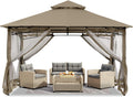 ABCCANOPY Gazebos for Patios 10x10 - Outdoor Steel Frame Gazebo with Mosquito Netting for Lawn Backyard Garden Deck (Khaki)