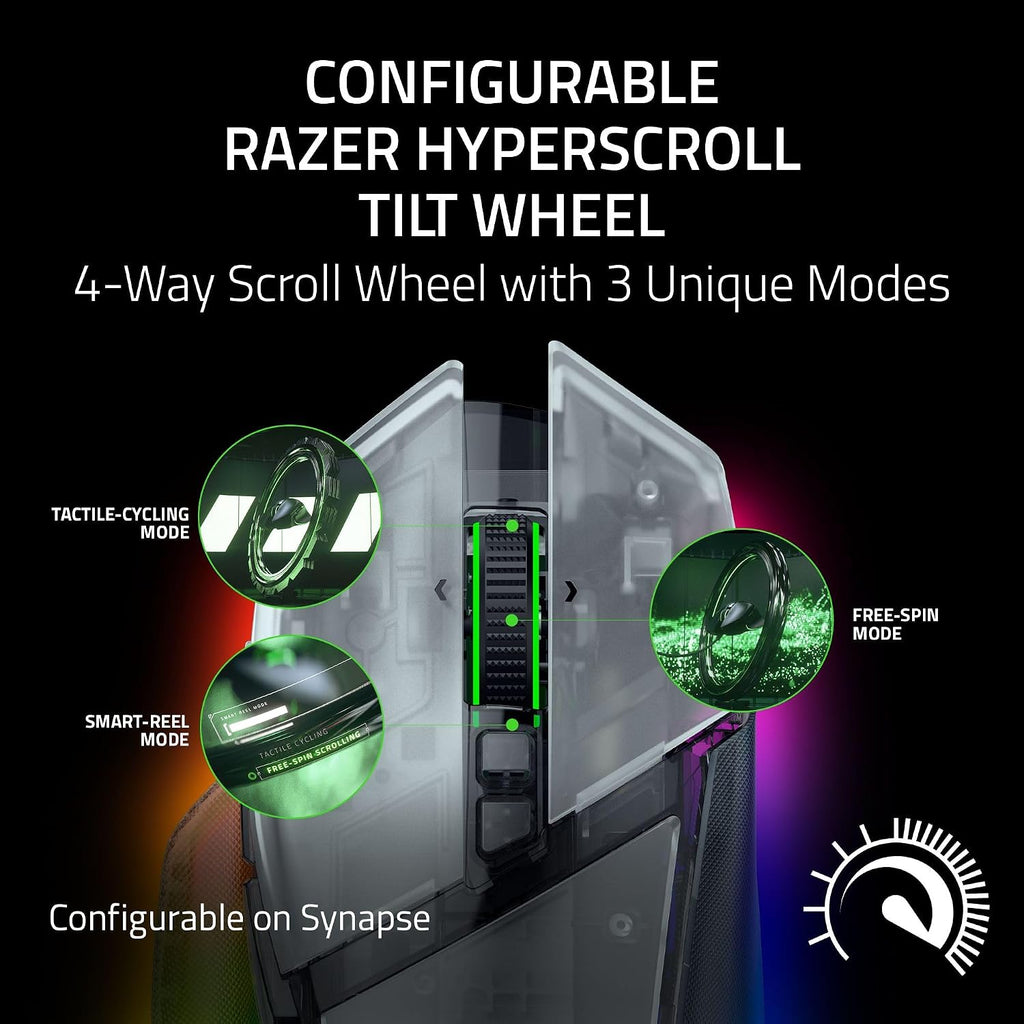 Razer Basilisk V3 Pro Wireless Gaming Mouse, 35K DPI Sensor, HyperScroll Tilt Wheel, Optical Switches, 13 Customizable Controls, RGB Lighting, Up to 140-Hour Battery Life, Phantom White