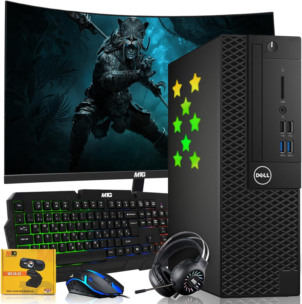 Dell Desktop PC Gaming Bundle - Core i7, 16GB RAM, 1TB SSD, 27-inch Curved Monitor, AMD RX 550, RGB Keyboard with AI-Enhanced Copilot Key and Mouse, RGB Headphone, Webcam, Wi-Fi, Win 11 Pro (Renewed)