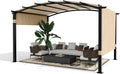 KYBOLT 12x9 Ft Arched Pergola Metal Gazebo with Retractable Canopy for Backyard Deck Garden Lawns Porch(Khaki)